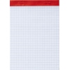 Karierter Notizblock im Format DIN A6 mit rotem Deckblatt.