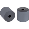 Zwei Rollen umweltfreundlicher Thermokassenrollen in grau mit einem Durchmesser von ca. 58 mm.