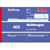 Quittungsblock in blau mit Feldern für Betrag, Datum und Unterschrift, A6 Format.