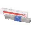 Gelbe Tonerkartusche für Drucker, verpackt in einer Box mit Produktinformationen.