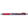 Roter Pentel Gelschreiber EnerGel Xm Retractable mit transparentem Schaft und Klip.