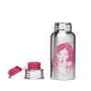 Edelstahl-Trinkflasche mit Prinzessin-Motiv und Silikonverschluss in rosa.