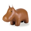 Braune Buchstütze in Form eines Hippopotamus aus Kunstleder.