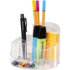 Transparenter Stifteköcher mit Stiften und Notizzetteln, Inhalt dient nur der Dekoration.