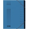 Blaue Ordnungsmappe mit 7 Fächern, Punkt-Design und Beschriftungsfeldern.