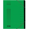 Grüne Ordnungsmappe mit 7 Fächern, Punkt-Design und Tabaufdruck zum Beschriften.