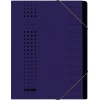 Dunkelblaue Ordnungsmappe mit Tabaufdruck und sieben Fächern im modernen Punkt-Design.