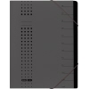 Graue Ordnungsmappe mit 7 Fächern, Punktdesign und Beschriftungsoptionen auf dem Vorderdeckel.