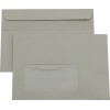 Graue Briefumschläge DIN C6 mit Fenster, Vorder- und Rückansicht.