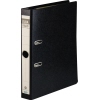 Schwarzer Hängeordner mit seitlichen Metallbeschlägen und Hebelmechanik für präzises Schließen.