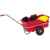 Roter Handwagen mit herausnehmbarer Kunststoffmulde und verschiedenen Gegenständen darin.