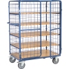 Etagenwagen mit Drahtgitterwänden, 5 Ablageflächen, doppelter Flügeltür und Rollen.