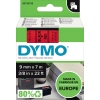 DYMO Schriftbandkassette D1 9 mm x 7 m in rot/schwarz mit Produktverpackung.