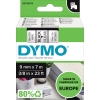 DYMOs transparente Schriftbandkassette D1 in schwarz, 9 mm x 7 m, in Verpackung.