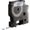 Transparente D1 Schriftbandkassette mit schwarzem Druck, 9 mm x 7 m, Seitenansicht.