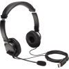 Schwarzes On-Ear USB-Headset mit Mikrofon und langem Kabel.