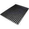 Schwarze Ringgummimatte mit Lochmuster in rechteckiger Form, geeignet für Eingänge.