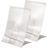 Transparente, klappbare Tischaufsteller aus Acryl in einer aufrechten Stellung.