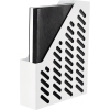 Weißer Stehsammler mit seitlichem Raster und schwarzem Inhalt zur Dokumentenablage.