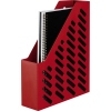 Roter Stehsammler mit rautenförmigen Öffnungen und Vorderseite zur stabilen Dokumentenaufbewahrung.