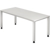 Weißer Schreibtisch mit vier Füßen, Maße 1.800 x 685-810 x 800 mm (B x H x T).