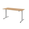 Sitz-Steh-Schreibtisch mit stabilen Stahlgestell und hochwertiger Eichenoberfläche.