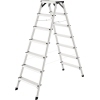 Stehleiter mit rutschsicheren Stufen und stabilen Kunststoff-Füßen in Aluminiumfarbe.