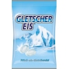 Tüte mit Gletschereis Bonbons, abgebildet vor einer eisblauen Landschaft.