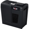 Schwarzer Aktenvernichter mit Sichtfenster und Bedienfeldern auf der Oberseite.