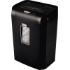 Schwarzer Aktenvernichter mit Sichtfenster für Papier, Bedienfeld und Warnleuchte für Überhitzung.