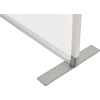 Transparente Trennwand mit mattem Finish und stabiler Fußkonstruktion für Bürosituationen.