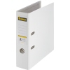 Weißer Kunststoff-Ordner im DIN A4-Format mit 80 mm Rücken und beschriftbarem Etikett.