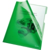 Grüne DIN A4 Sichthülle mit Greifausschnitt und offenem Inhalt auf einem weißen Hintergrund.