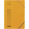 Gelbe Mappe mit Chic-Aufdruck, Eckspanner und Lochmuster im Format 23 x 32 cm.