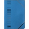 Blaues Eckspanner-Ordnersystem mit perforierten Mustern und Gummizug.
