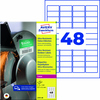 Produktbild von ultra-resistenten Folien-Etiketten in einem Raster mit 48 Etiketten pro Bogen.