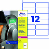 Folienetiketten in der Packung mit 12 Etiketten und Hinweis auf die Anwendung im Drucker.