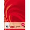 Rotes Schulheft mit kariertem Papier und Rand in DIN A4 Format, 16 Blätter.