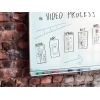 Brauner Whiteboardmarker auf einem Whiteboard mit Skizzen und Text zu einem Video-Prozess.