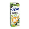 Pflanzendrink in Kartonverpackung mit Aufschrift "Barista Soya" und Latte-Art-Dekoration.