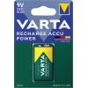 9V-Akku in Verpackung mit gelber und grüner Farbgestaltung, beschriftet mit "Recharge Accu Power".