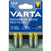 Akku-Packung mit zwei Varta Recycled AAA-Batterien auf einer umweltfreundlichen Verpackung.
