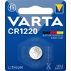 Knopfzelle Varta CR1220 in kindersicherer Verpackung, dargestellt von vorne.