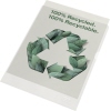 Sichthülle mit grünem Recycling-Symbol und Aufschrift "100% Recycled. 100% Recyclable."