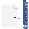 Weißes, perforiertes Whiteboardpapier mit abgerundeter Ecke und Stift, daneben Verpackung.