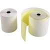 Zwei Rollen in unterschiedlichen Größen, eine weiße und eine gelbe, für Schreib- oder Druckzwecke.