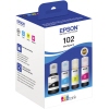Nachfülltinte für Epson Tintenstrahldrucker im Multipack mit schwarz, cyan, magenta und gelb.