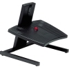 Schwarze, einstellbare Fußstütze mit rutschfester Oberfläche und zwei Fußablagen.