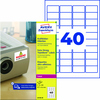 Produktverpackung der Folienetiketten mit Abmessungen und Warnhinweis auf dem Etikett.