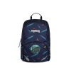Blauer Rucksack mit Mustern und transparentem Fenster vorne, für Freizeit und Tagesausflüge.